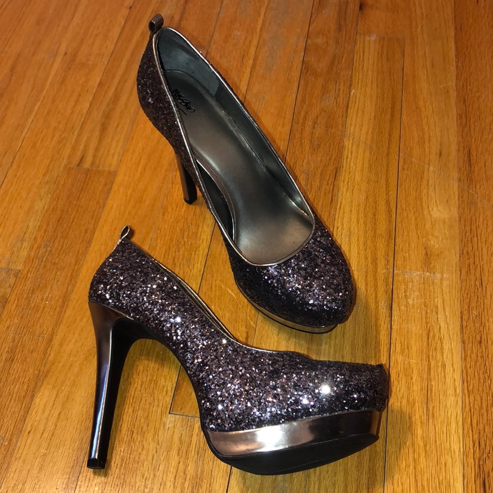 Blue Gray Glitter Heels with Removable Ankle Strap